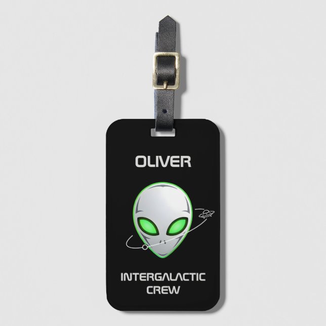 Sleek Sci-Fi UFO Alien Head Luggage Tag (Front Vertical)