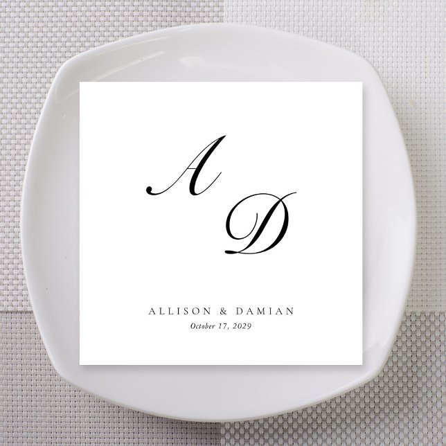 Sleek Script Monogram Wedding Napkins (Sleek script monogram wedding napkins with names and date)