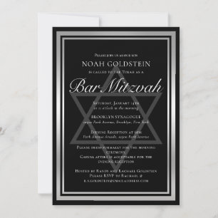 Sleek Silver Black Formal Bar Mitzvah Invitation