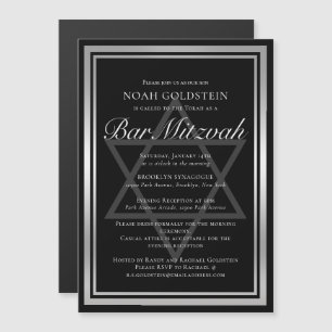 Sleek Silver Black Formal Bar Mitzvah Magnetic Invitation