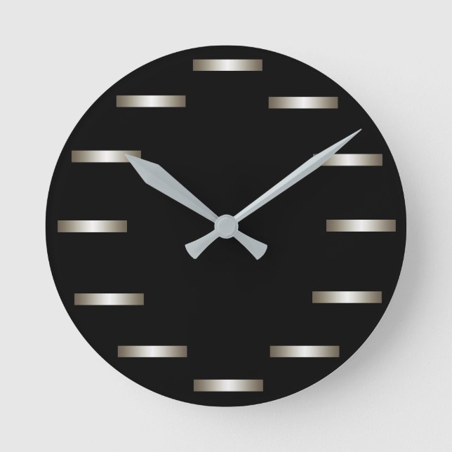 Sleek Silver Black Minimalism Urban CricketDiane Round Clock (Front)
