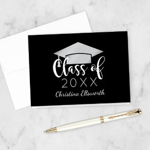 Sleek Silver Graduation Cap Black 2026 Letterpress Thank You Card