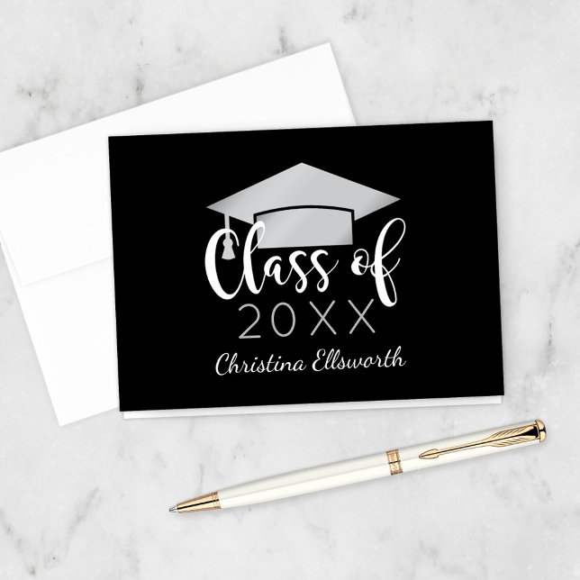 Sleek Silver Graduation Cap Black 2026 Thank You Card (Creator Uploaded)