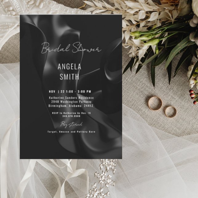 Sleek & Simple Black Bridal Shower Invitation (Creator Uploaded)