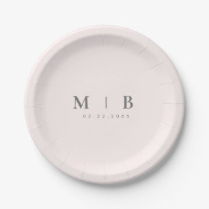 Sleek Simple Blush Monogram Wedding Paper Plate