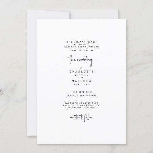 Sleek  Simple Both Sets Parents Wedding Invitation