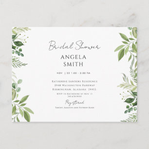 Sleek & Simple Foliage White Bridal Shower Postcard