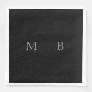 Sleek Simple Gold Monogram Black Cocktail II Paper Dinner Napkins