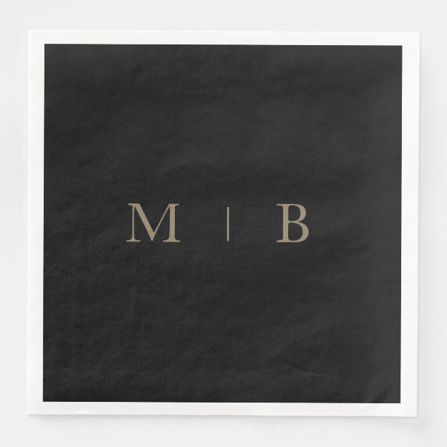 Sleek Simple Gold Monogram Black Cocktail II Paper Dinner Napkins (Front)