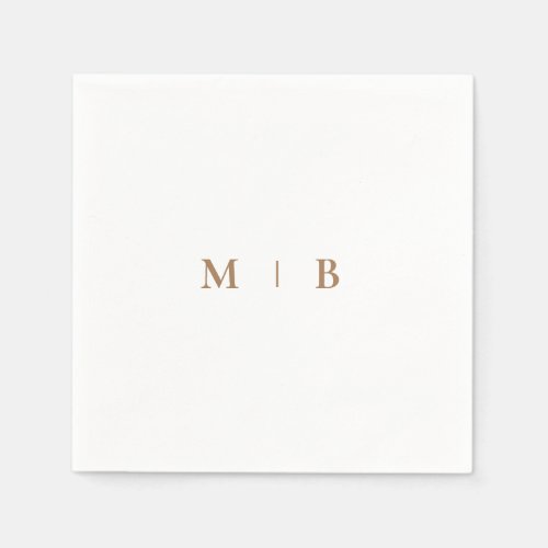 Sleek Simple Gold Monogram White Cocktail Napkins