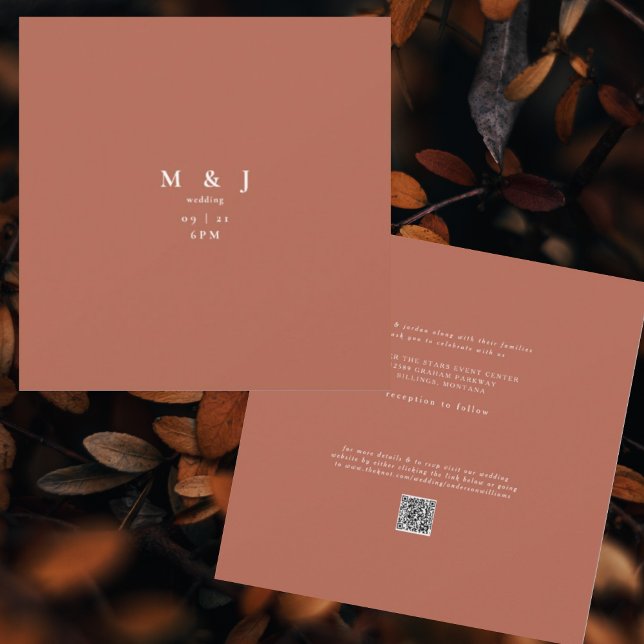 Sleek & Simple Modern Cinnamon Square Wedding Invitation (Creator Uploaded)