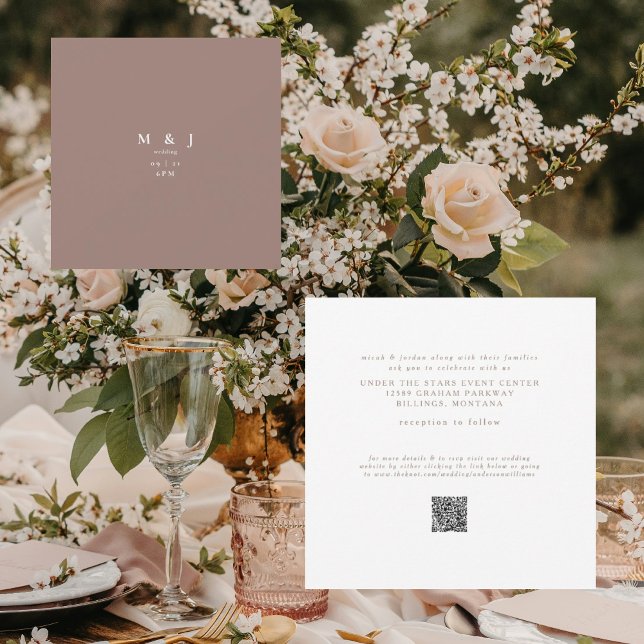 Sleek & Simple Modern Clay Blush Square Wedding Invitation (Creator Uploaded)