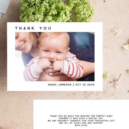 Sleek Simple Modern Custom Photo Baby Shower Thank You Card