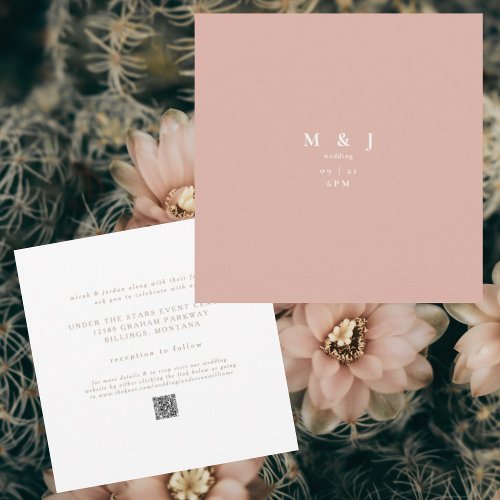 Sleek  Simple Modern Desert Pink Square Wedding Invitation