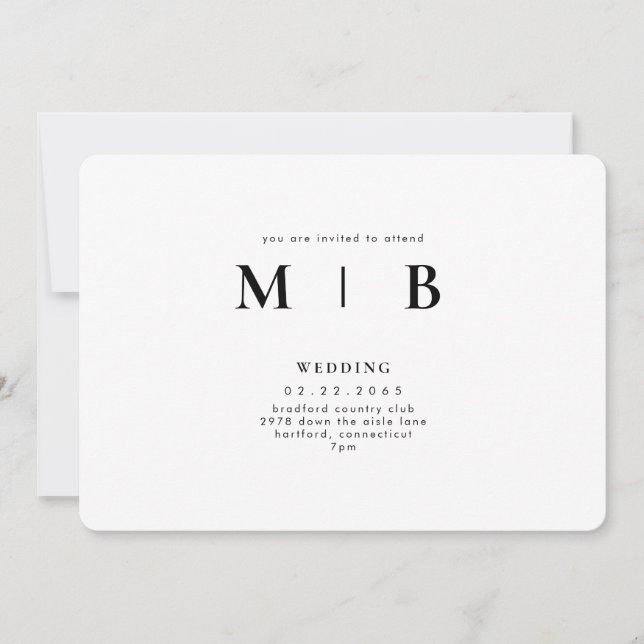 Sleek & Simple Monogram White Rounded Wedding Invitation (Front)