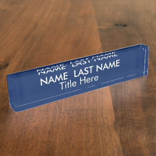 Sleek Simple Navy Blue Custom Desk  Name Plate