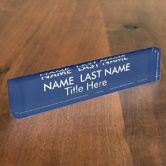 Sleek Simple Navy Blue Custom Desk Name Plate
