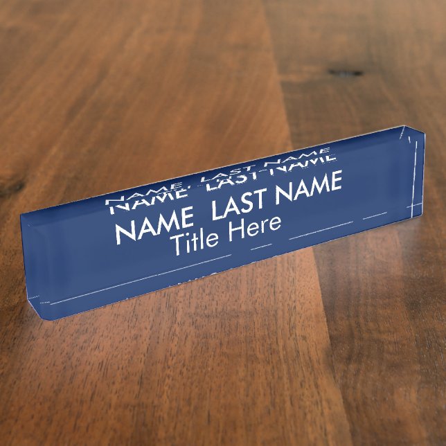 Sleek Simple Navy Blue Custom Desk  Name Plate (Side)