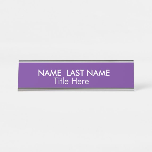 Sleek Simple Navy Purple Custom Desk  Name Plate (Front)