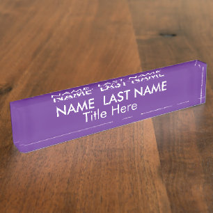 Sleek Simple Navy Purple Custom Desk Name Plate