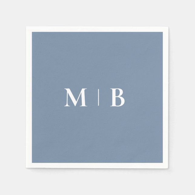 Sleek Simple Periwinkle & White Monogram Cocktail  Napkins (Front)