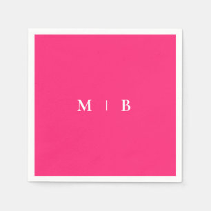 Sleek Simple Pink & White Monogram Cocktail Napkins