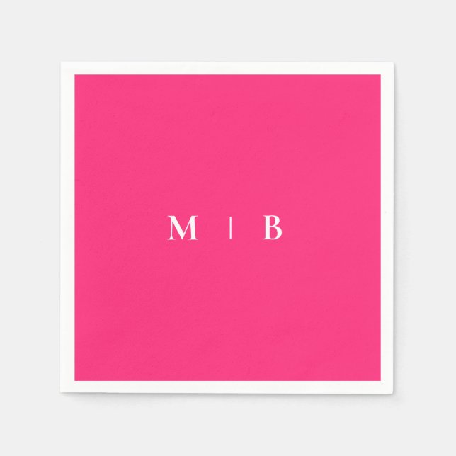 Sleek Simple Pink & White Monogram Cocktail Napkins (Front)