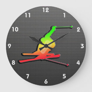 Sleek Snow Skiing Large Clock