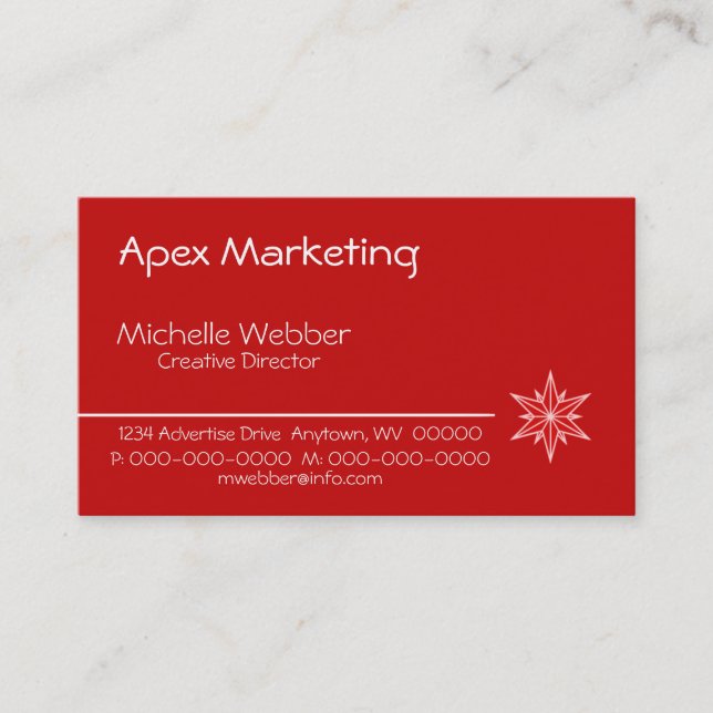 Sleek Starburst Business Card, Red Card (Front)