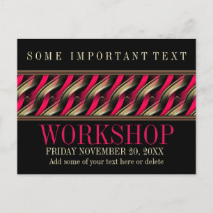 Sleek Stylish Black+Pink Workshop Invitation Postcard