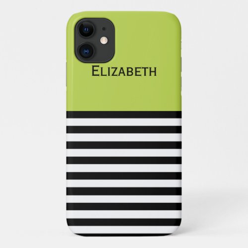 Sleek Tender Shoots Green Black White  Striped iPhone 11 Case