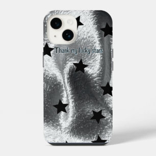Sleek "Thank my lucky stars" Silver Black Stars iPhone 14 Case