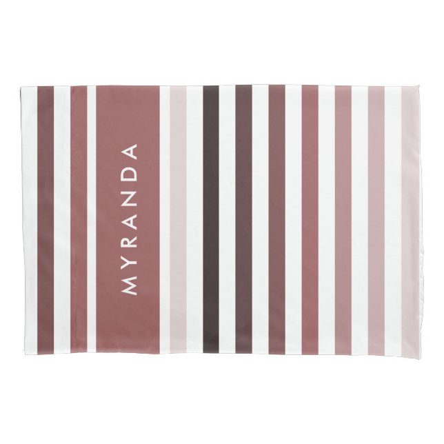 Sleek Thick Stripes With Name in Rosy Brown Pillow Case (Front)