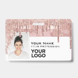 Sleek Trendy Glam Employee Photo Code Logo Name Badge