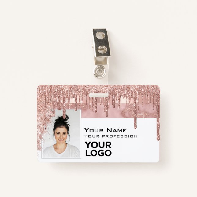 Sleek Trendy Glam Employee Photo Code Logo Name Badge (Front with Clip)