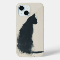 Sleek Whiskers: Minimalist Cat Art iPhone 15 Case