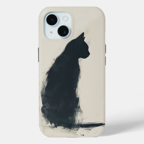 Sleek Whiskers Minimalist Cat Art iPhone 15 Case