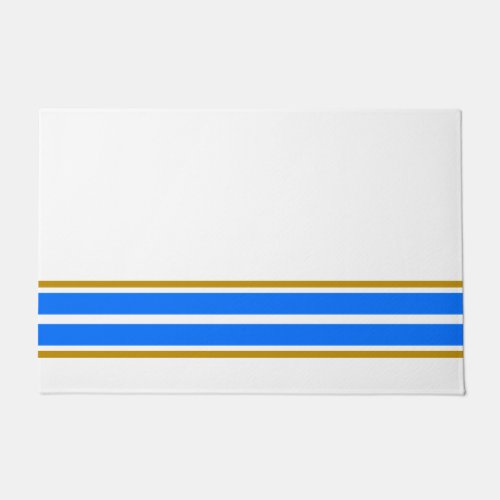 Sleek White Bright Blue Bottom Edge Racing Stripes Doormat