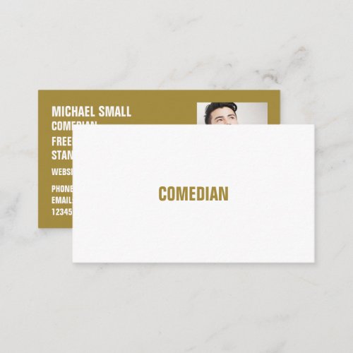 Sleek White  Gold Comedian Comedy Club Business Card