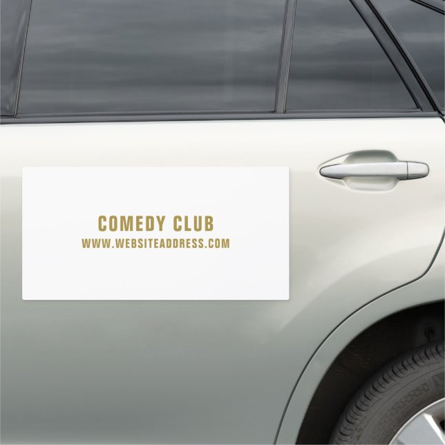 Sleek White & Gold, Comedian, Comedy Club Car Magnet (In Situ)