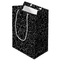 Hand Painted Black Curvy Pattern on White Wrapping Paper