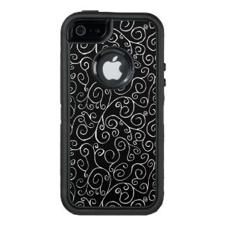 Sleek White Scrolling Curves on Black OtterBox iPhone 5/5s/SE Case