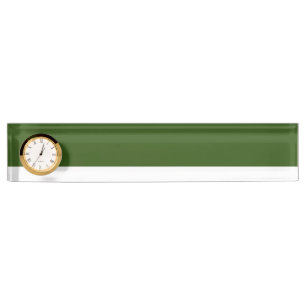 Sleek Winter Forest Green White Color Block Clock Desk Name Plate