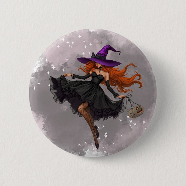 Sleek witch's boton Halloween Button (Front)