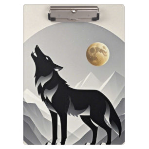 Sleek wolf silhouette black gray minimalist clipboard