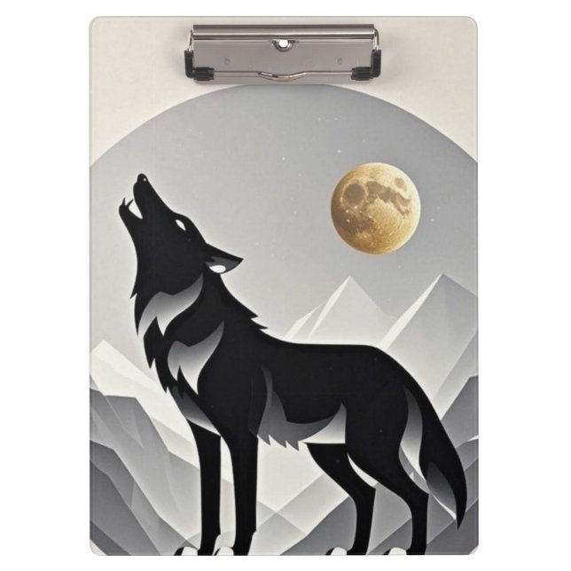 Sleek wolf silhouette black gray minimalist clipboard (Front)