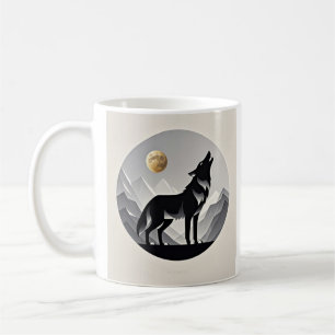 Sleek wolf silhouette black gray minimalist coffee mug