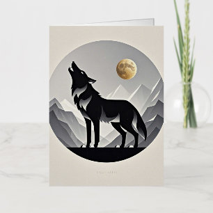 Sleek wolf silhouette black gray minimalist foil greeting card