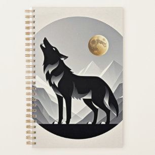 Sleek wolf silhouette black gray minimalist planner