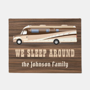 Camping Doormat Customized Name and RV We Sleep Around - PERSONAL84